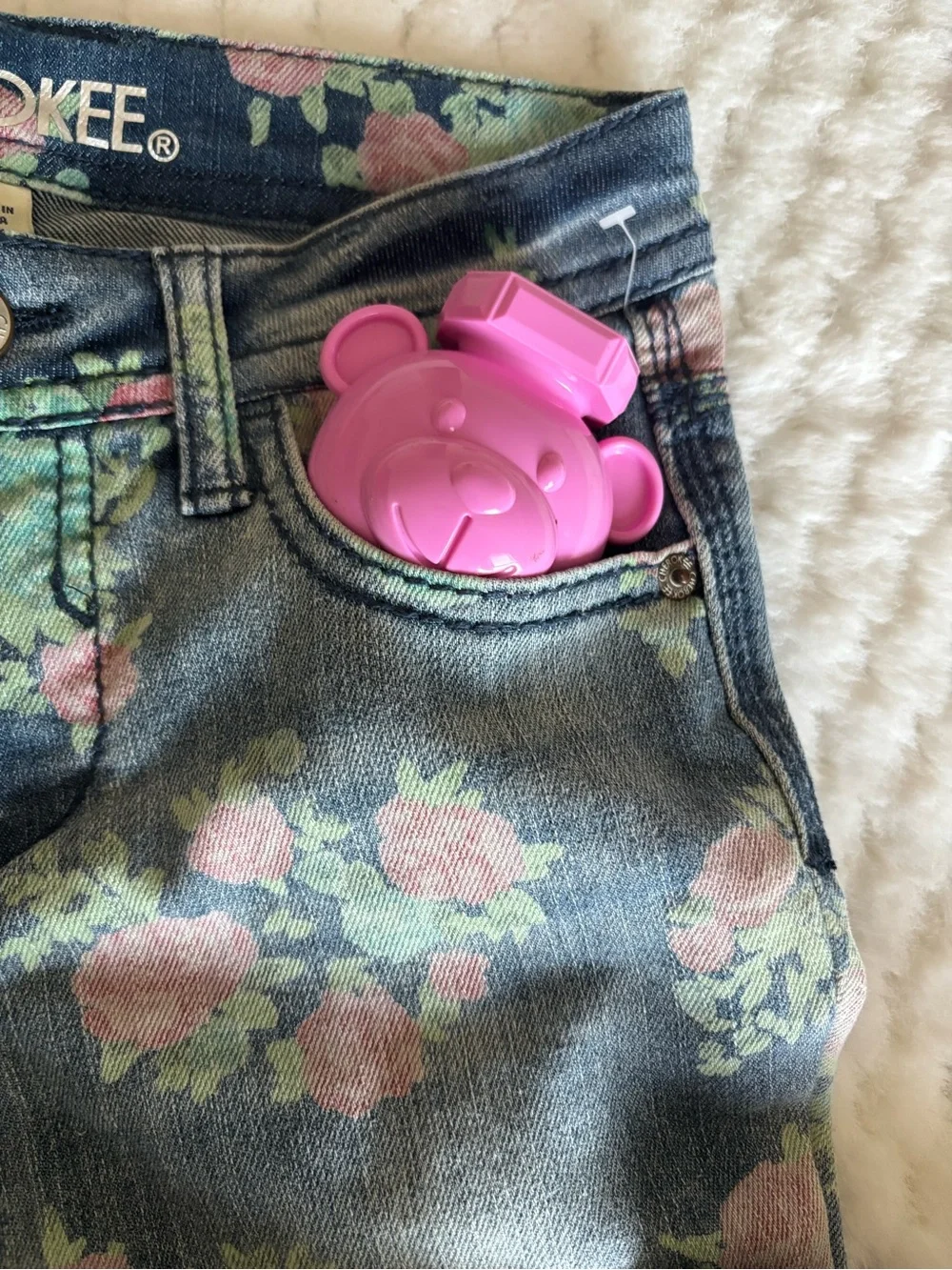 Cherokee Floral Skinny Jeans in Blue with Pink & Green Roses